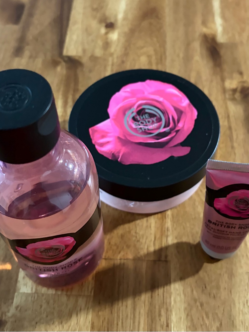 The Body Shop British Rose Shower Gel, Instant Glow Body Butter and Hand Lotion